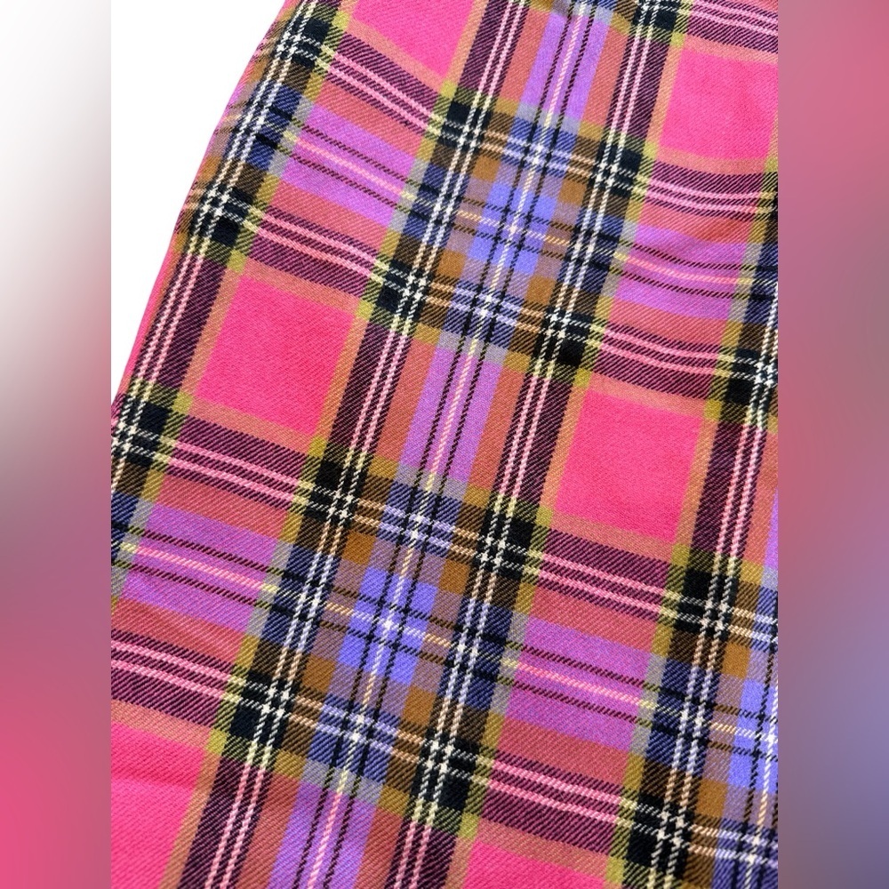 Vintage Vertigo Pink Plaid Wool Skirt Size 10 NWT Made in France Y2K Preppy - Picture 2 of 4